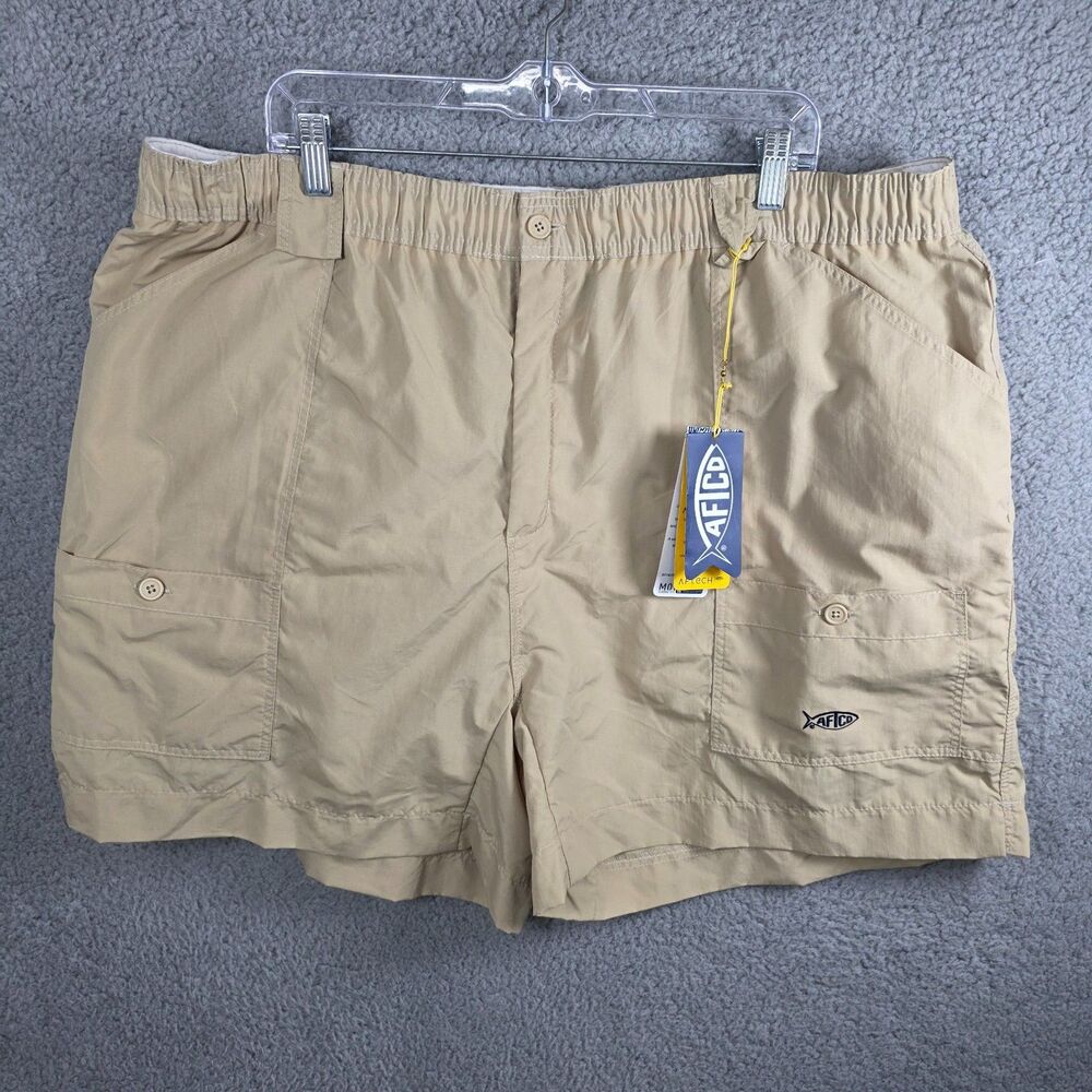NWT AFTCO Fishing Shorts Men's Beige Nylon Elastic Waist UPF 50 UV Block SIze 46